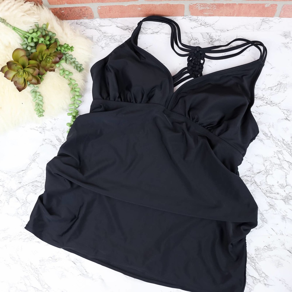 Liz Lange Black Maternity Tankini Top Crochet M
